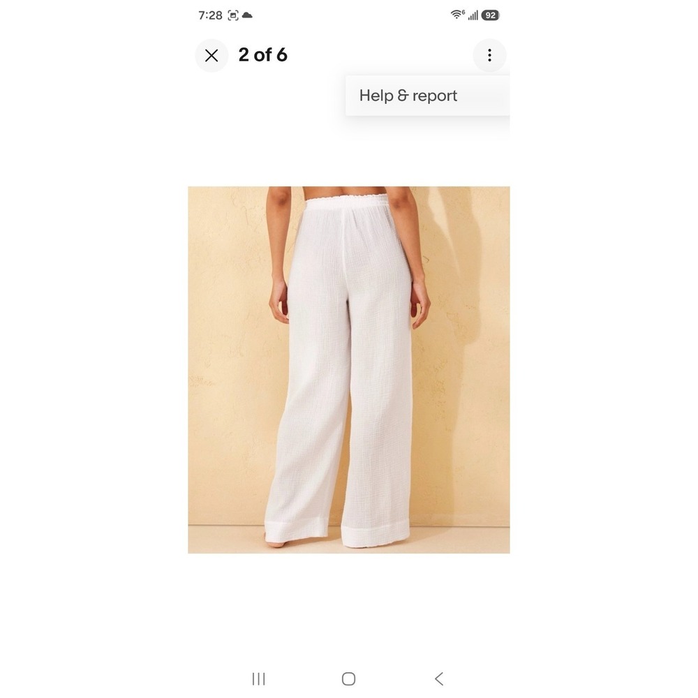 Women's 100% Cotton Gauze Sheer Swimsuit Cover Up Pants White Size L (282) - Picture 3 of 8